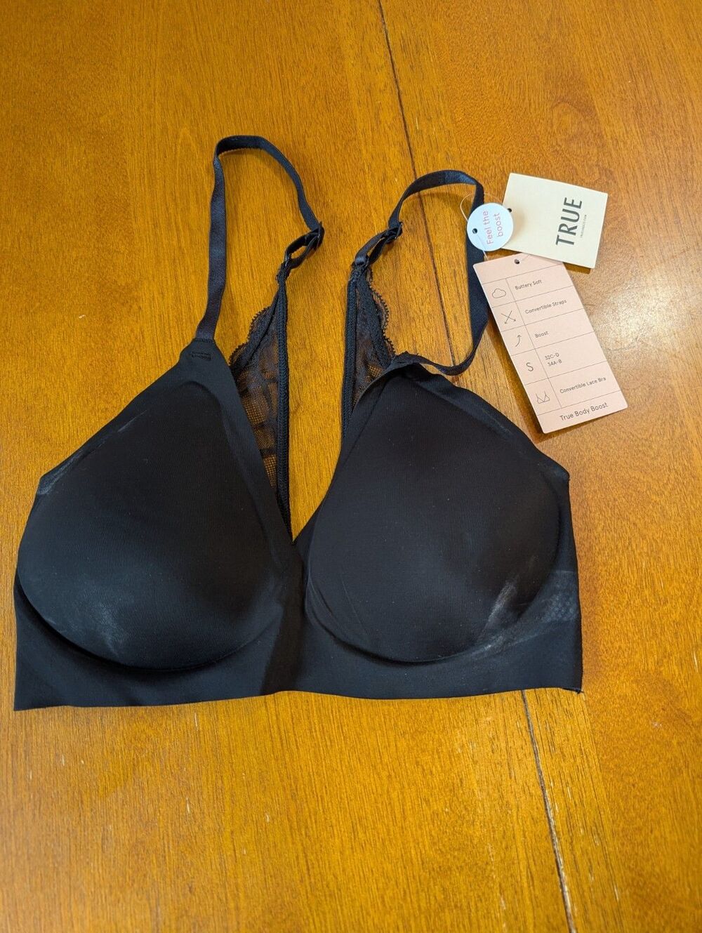 True & Co. True Body Boost Convertible Lace Bra Black Size S Small NWT 32C-D...